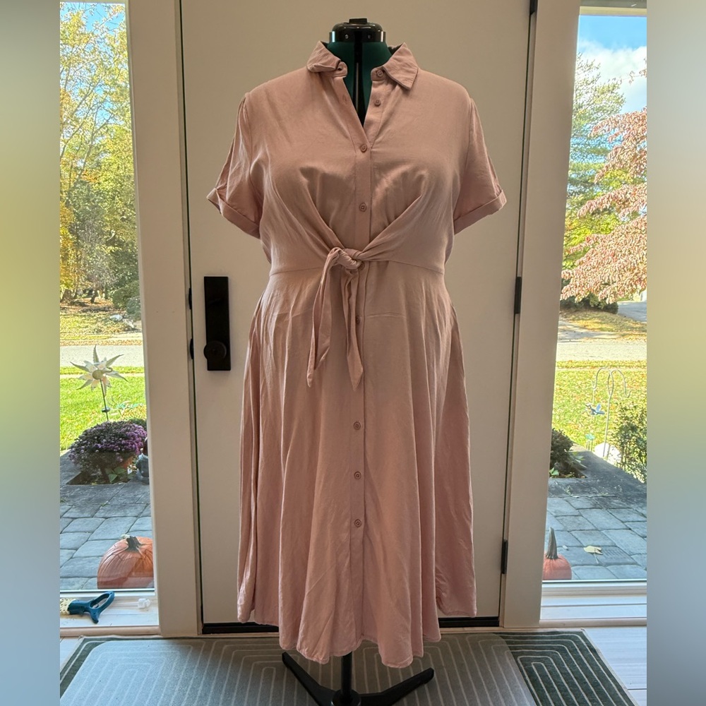 Grace Karin Blush Midi Dress with Tie Waist